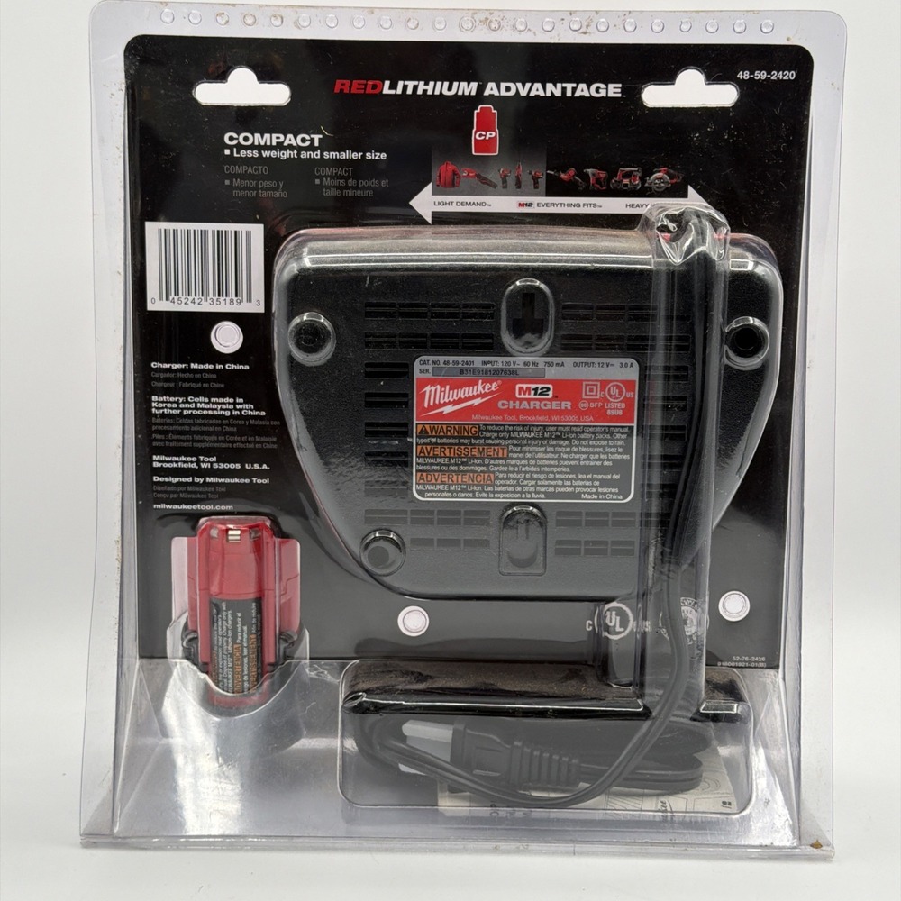 Milwaukee 48-59-2420 M12 RED LITHIUM Starter Kit w/ CP 2.0 Battery & Charger NOS - Picture 2 of 2